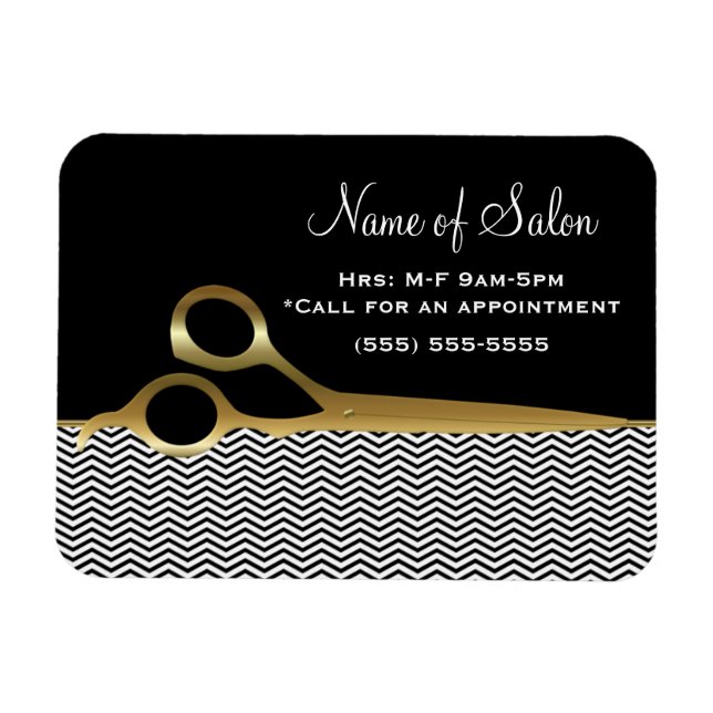 Eleganter Black and Gold Chevrons Friseur Salon Magnet (Horizontal)