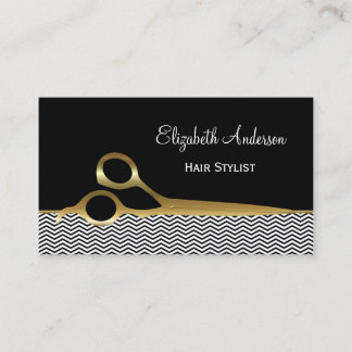 Eleganter Black and Gold Chevrons Friseur Salon Visitenkarte