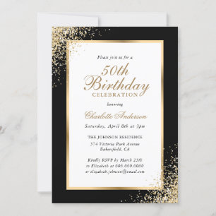 Eleganter Black and Gold Confetti 50. Geburtstag Einladung