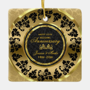 Eleganter Black and Gold Damask 50 Jahre Keramikornament
