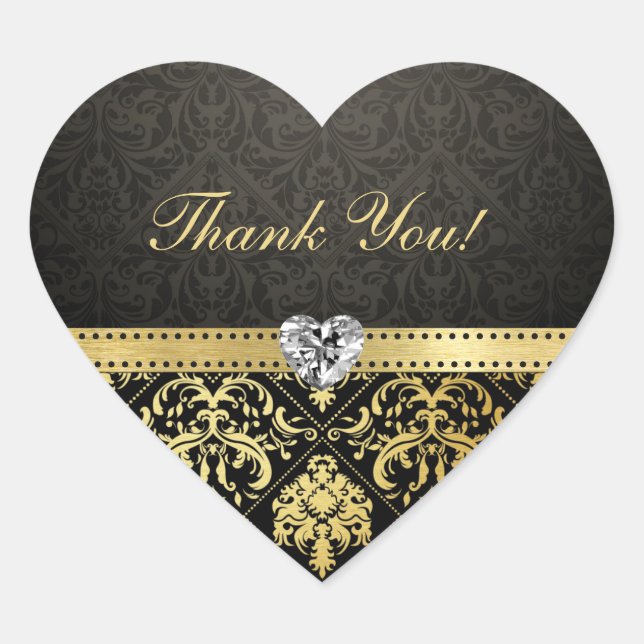 Eleganter Black and Gold Damask Danke Stickers (Vorderseite)