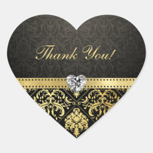 Eleganter Black and Gold Damask Danke Stickers