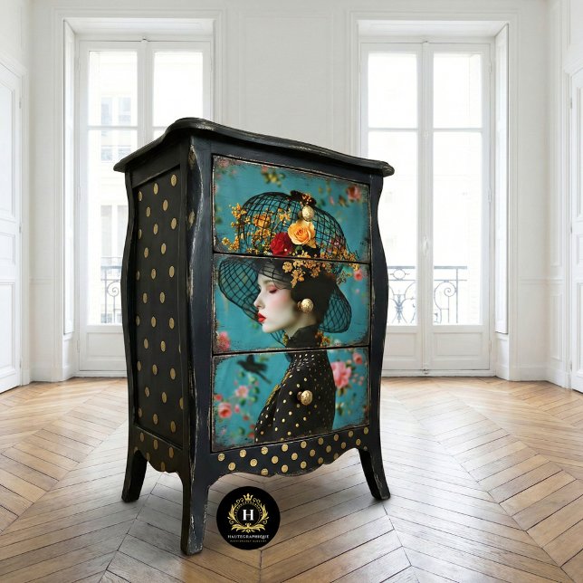 Eleganter Black and Gold Floral Birdcage Hat Seidenpapier (Von Creator hochgeladen)