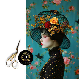 Eleganter Black and Gold Floral Birdcage Hat Seidenpapier