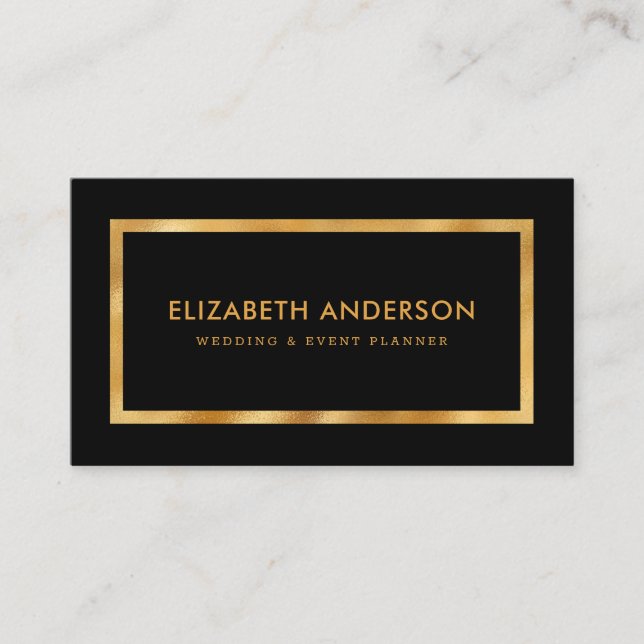 Eleganter Black and Gold Foil Hochzeitsplaner Visitenkarte (Vorderseite)
