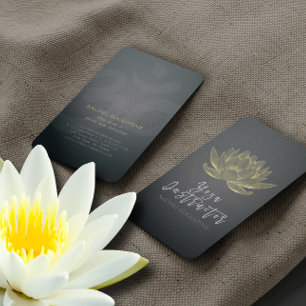 Eleganter Black and Gold Foil Lotus Yoga Instrukto Visitenkarte