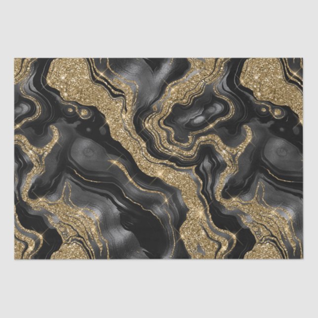 Eleganter Black and Gold Glitzer Agate Birthday Seidenpapier (Vorderseite)