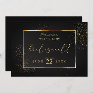 Eleganter Black and Gold Glitzer ist meine Bridesm Einladung