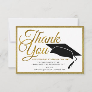 Eleganter Black and Gold Graduate Foto Abschluss Dankeskarte