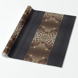 Eleganter Black and Gold Leopard Glitzer Geschenkpapier