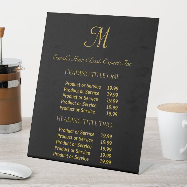 Eleganter Black and Gold Monogram Script Salon Sockelschild (In Situ)