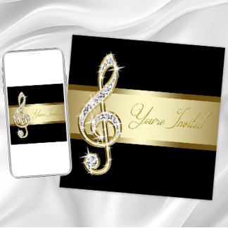 Eleganter Black and Gold Music Treble Clef Einladung