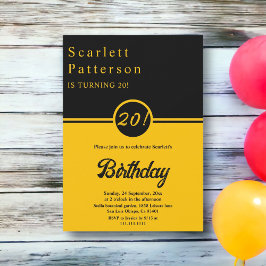 Eleganter Black and Gold Trendy Chic 20. Geburtsta Einladung