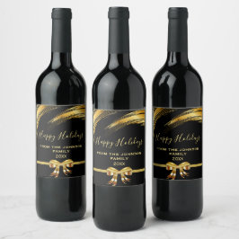 Eleganter Black and Gold Weihnachtsband Weinetikett