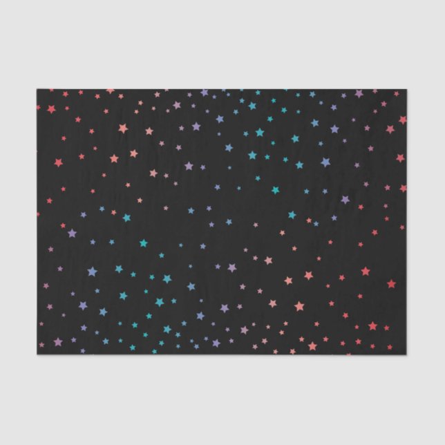 Eleganter Black and Rainbow Stars Starry Night Sky Seidenpapier (Vorderseite)