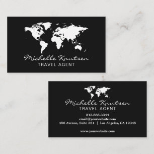 Eleganter Black and White Travel Agent Weltkarte Visitenkarte