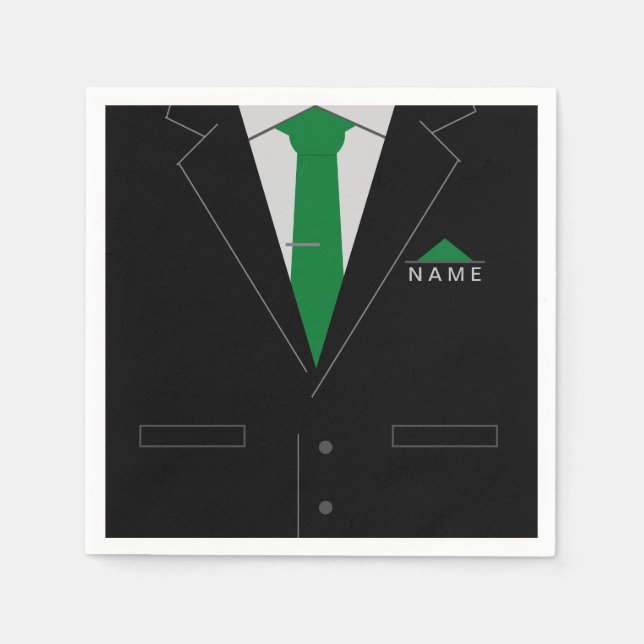 Eleganter Black Anzug & Green Necktie - Ihren Name Serviette (Vorderseite)