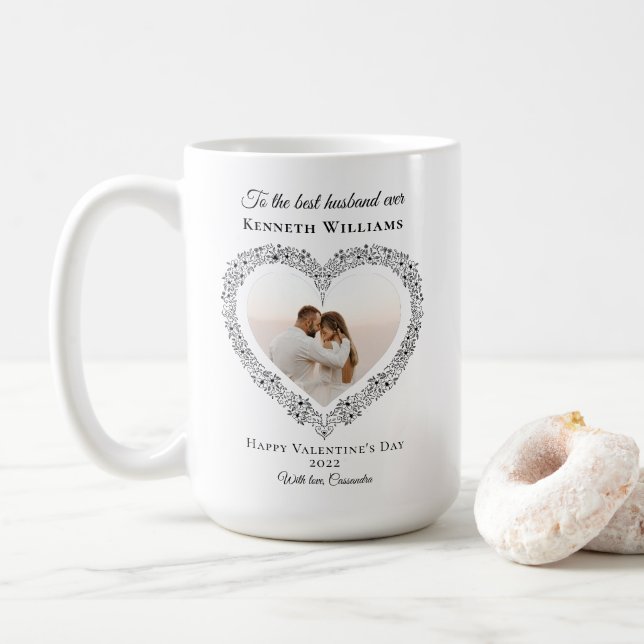 Eleganter Black Best Husband Foto Valentinstag Kaffeetasse (Mit Donut)