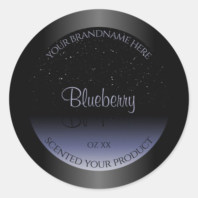 Eleganter Black Blue Gradient Product Labels Glitz Runder Aufkleber (Vorderseite)