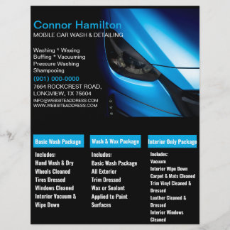 Eleganter Black Blue Mobile Auto Car Wash Detailin Flyer
