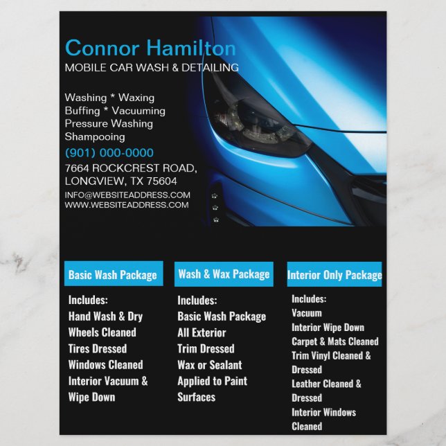 Eleganter Black Blue Mobile Auto Car Wash Detailin Flyer (Vorne)