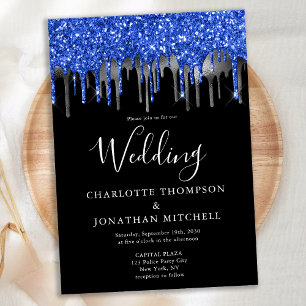 Eleganter Black Blue Silver Glitzer Tropfen Hochze Einladung