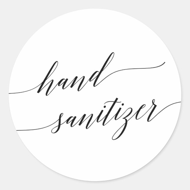 Eleganter Black Calligraphy Hand Sanitizer Runder Aufkleber (Vorderseite)