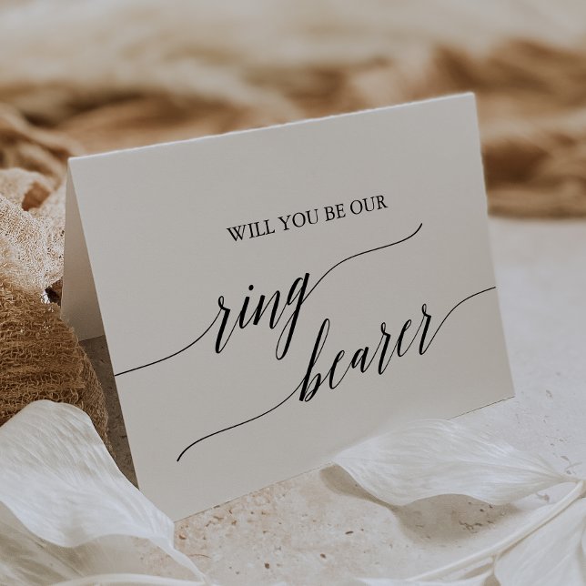 Eleganter Black Calligraphy Ring Bearer Vorschlag Karte (Von Creator hochgeladen)