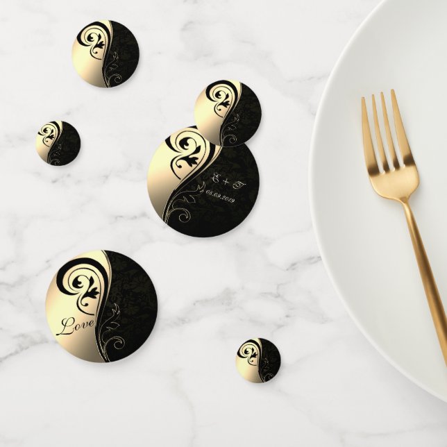 Eleganter Black Damask ,Gold,Name der Liebe Konfetti (Gruppe)