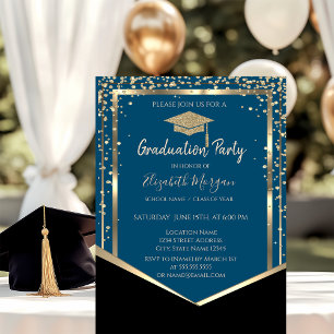 Eleganter Black,Diamonds Gold Grad Cap Abschluss Einladung