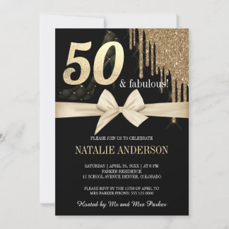 Eleganter Black Dripss Gold Glitzer 50. Einladung