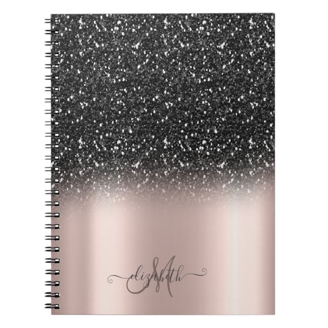 Eleganter Black Glitzer Ombre Monogram Rose Gold Notizblock (Vorderseite)
