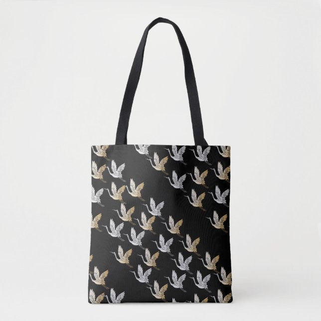Eleganter Black Gold Crane Modernes Japanisch (Vorderseite)