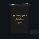 Eleganter Black & Gold Custom Brother 50. Geburtst<br><div class="desc">Eleganter Black & Gold Custom Bruder 50. Geburtstag, ein schönes Design für jeden, der nach schönen Geburtstagskarten für Bruder, Geburtstagskarten für ältere Bruder oder Geburtstagskarten für jüngeren Bruder, dieser ist cool. Das Design weist einen schönen schwarzen Hintergrund mit einem personalisierbaren Text auf, man könnte das Zeitalter, das man mag, in...</div>