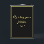 Eleganter Black & Gold Custom Brother 50. Geburtst Karte<br><div class="desc">Eleganter Black & Gold Custom Bruder 50. Geburtstag, ein schönes Design für jeden, der nach schönen Geburtstagskarten für Bruder, Geburtstagskarten für ältere Bruder oder Geburtstagskarten für jüngeren Bruder, dieser ist cool. Das Design weist einen schönen schwarzen Hintergrund mit einem personalisierbaren Text auf, man könnte das Zeitalter, das man mag, in...</div>