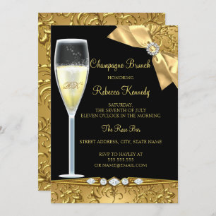 Eleganter Black Gold Damask Champagner Brunch Einl Einladung