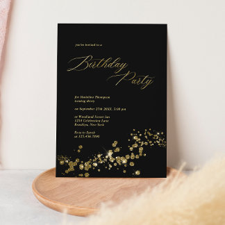 Eleganter Black Gold Dust Confetti Erwachsene Gebu Einladung