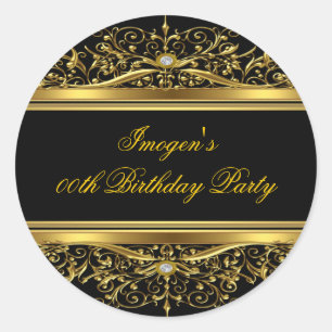 Eleganter Black & Gold Geburtstagsticker Runder Aufkleber