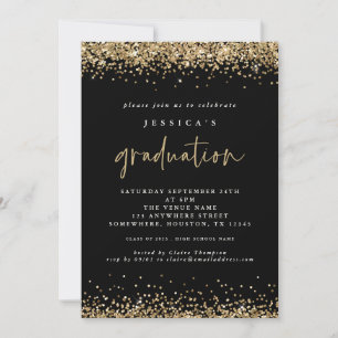 Eleganter Black Gold Glitzer 2024 Abschluss Einladung