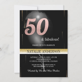 Eleganter Black Gold Glitzer 50. Geburtstagsparty Einladung