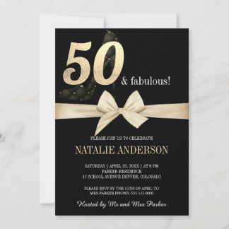 Eleganter Black Gold Glitzer 50. Geburtstagsparty Einladung
