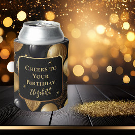 Eleganter Black Gold Glitzer Birthday Balloons Dosenkühler