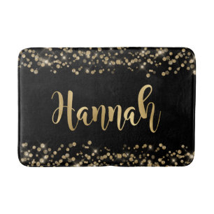Eleganter Black Gold Glitzer Confetti Goldname Badematte