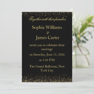 Eleganter Black & Gold Glitzer Confetti Wedding Einladung