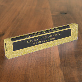 Eleganter Black Gold Glitzer Personalisierter Name Namensplakette