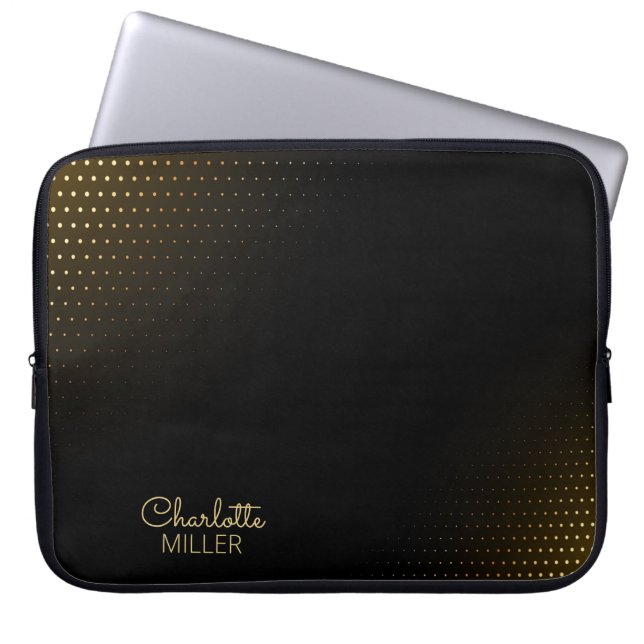 Eleganter Black-Gold Halftone mit Individuelle Nam Laptopschutzhülle (Vorderseite)