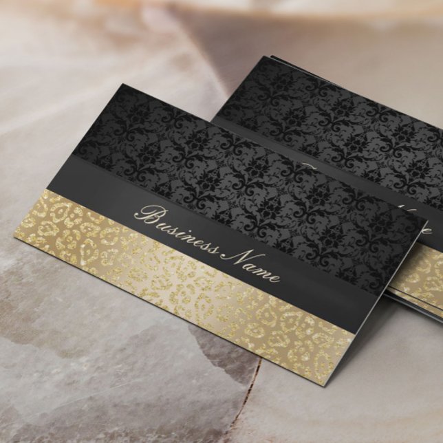 Eleganter Black & Gold Leopard Print Damask Visitenkarte (Von Creator hochgeladen)