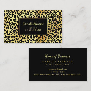 Eleganter Black Gold Leopard Print Style Berater Visitenkarte
