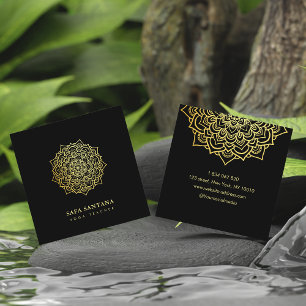 Eleganter Black & Gold Mandala Yoga Instructor Quadratische Visitenkarte