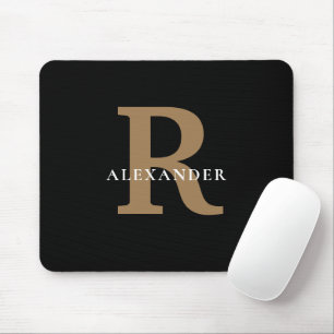 Eleganter Black Gold Monogram Bold Typografy Name Mousepad